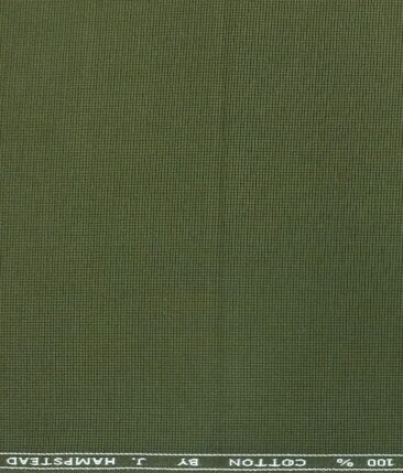 J.hampstead by Siyaram's Moss Green 100% Cotton Structured Trouser Fabric (Unstitched - 1.30 Mtr)