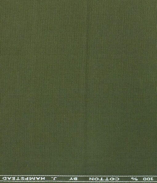 J.hampstead by Siyaram's Moss Green 100% Cotton Structured Trouser Fabric (Unstitched - 1.30 Mtr)