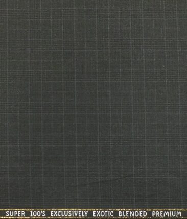 J.Hampstead by Siyaram's Dark Grey Self Check Super 100's 20% Wool Premium Unstitched Three Piece Suit Fabric (3.75 Mtr)