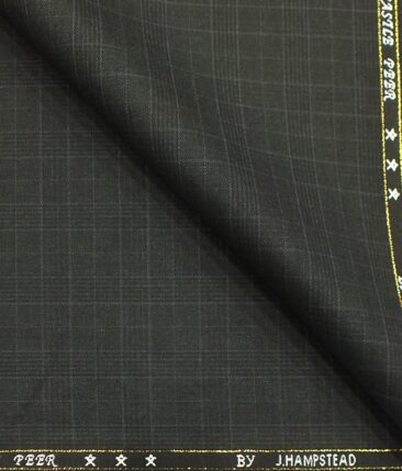 J.Hampstead by Siyaram's Dark Grey Self Check Super 100's 20% Wool Premium Unstitched Three Piece Suit Fabric (3.75 Mtr)