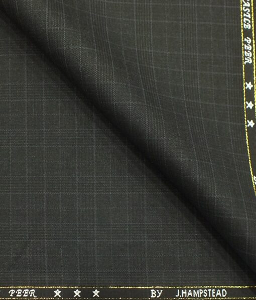 J.Hampstead by Siyaram's Dark Grey Self Check Super 100's 20% Wool Premium Unstitched Three Piece Suit Fabric (3.75 Mtr)