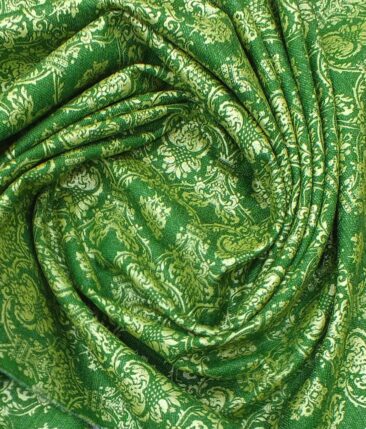 Mark & Peanni Bright Green Jute Weave Damask Print Premium Bandh Gala or Blazer Fabric (Unstitched - 2 Mtr)
