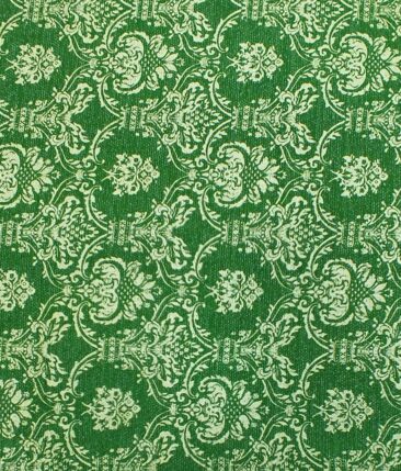 Mark & Peanni Bright Green Jute Weave Damask Print Premium Bandh Gala or Blazer Fabric (Unstitched - 2 Mtr)
