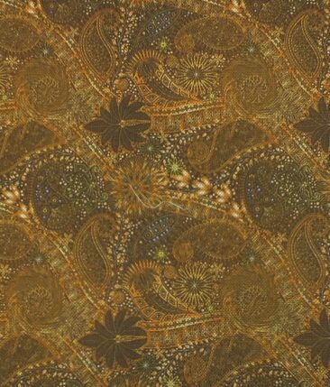 Mark & Peanni Brown Jute Weave Damask Print Premium Bandh Gala or Blazer Fabric (Unstitched - 2 Mtr)