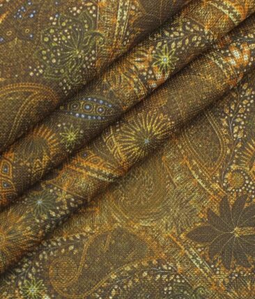 Mark & Peanni Brown Jute Weave Damask Print Premium Bandh Gala or Blazer Fabric (Unstitched - 2 Mtr)