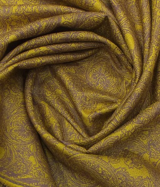 Mark & Peanni Mustard Yellow Jute Weave Damask Print Premium Bandh Gala or Blazer Fabric (Unstitched - 2 Mtr)
