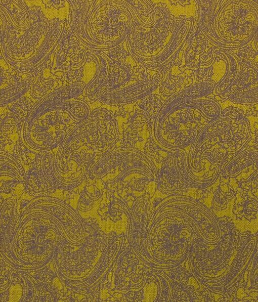 Mark & Peanni Mustard Yellow Jute Weave Damask Print Premium Bandh Gala or Blazer Fabric (Unstitched - 2 Mtr)