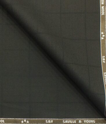 Saville & Young (S&Y) Dark Brown Self Broad Check Super 110's 22% Merino Wool Premium Unstitched Three Piece Suit Fabric (3.75 Mtr)