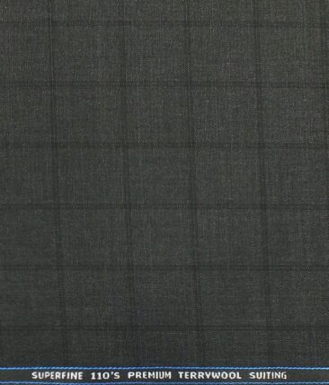 Saville & Young (S&Y) Dark Grey Broad Check Super 110's 22% Merino Wool Premium Unstitched Three Piece Suit Fabric (3.75 Mtr)