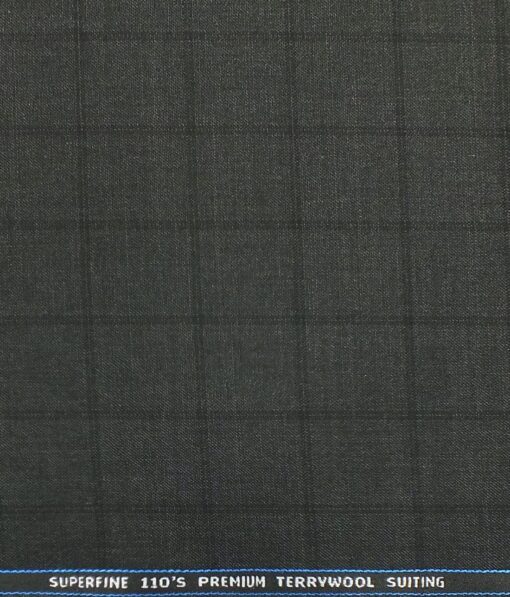 Saville & Young (S&Y) Dark Grey Broad Check Super 110's 22% Merino Wool Premium Unstitched Three Piece Suit Fabric (3.75 Mtr)