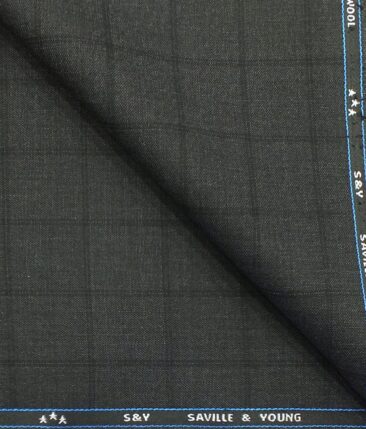 Saville & Young (S&Y) Dark Grey Broad Check Super 110's 22% Merino Wool Premium Unstitched Three Piece Suit Fabric (3.75 Mtr)