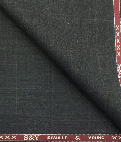 Saville & Young (S&Y) Dark Grey Mauve Check Super 90's 45% Australian Wool Premium Unstitched Three Piece Suit Fabric (3.75 Mtr)