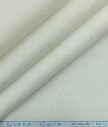 Linen Club White 100% Pure Linen 60 LEA Jacquard Structured Shirt Fabric (1.60 M)