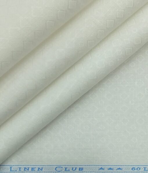 Linen Club White 100% Pure Linen 60 LEA Jacquard Structured Shirt Fabric (1.60 M)