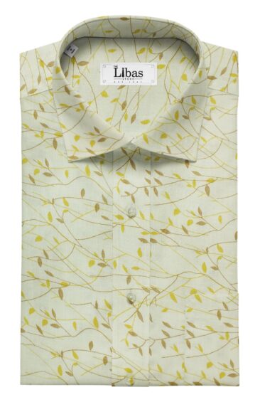Linen Club Light Beige 100% Pure Linen 60 LEA Yellow & Brown Printed Shirt Fabric (1.60 M)