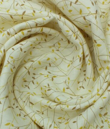 Linen Club Light Beige 100% Pure Linen 60 LEA Yellow & Brown Printed Shirt Fabric (1.60 M)
