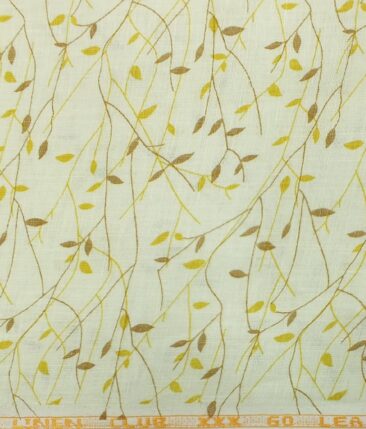 Linen Club Light Beige 100% Pure Linen 60 LEA Yellow & Brown Printed Shirt Fabric (1.60 M)