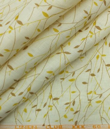 Linen Club Light Beige 100% Pure Linen 60 LEA Yellow & Brown Printed Shirt Fabric (1.60 M)