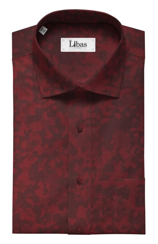 Linen Club Dark Maroon 100% Pure Linen 60 LEA Jacquard Structured Shirt Fabric (1.60 M)