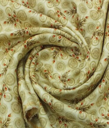 Linen Club Light Beige 100% Pure Linen 60 LEA Red & Brown Digital Floral Print Shirt Fabric (1.60 M)