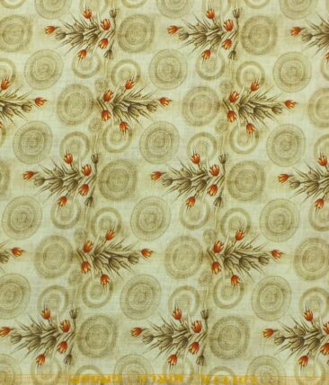 Linen Club Light Beige 100% Pure Linen 60 LEA Red & Brown Digital Floral Print Shirt Fabric (1.60 M)