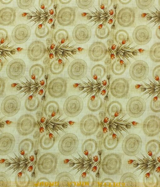 Linen Club Light Beige 100% Pure Linen 60 LEA Red & Brown Digital Floral Print Shirt Fabric (1.60 M)