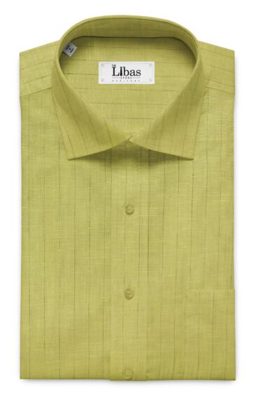 Linen Club Macaroon Beige 100% Pure Linen 80 LEA Brown Stripes Shirt Fabric (1.60 M)