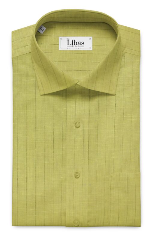 Linen Club Macaroon Beige 100% Pure Linen 80 LEA Brown Stripes Shirt Fabric (1.60 M)
