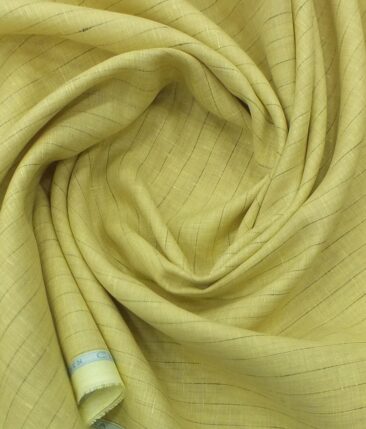 Linen Club Macaroon Beige 100% Pure Linen 80 LEA Brown Stripes Shirt Fabric (1.60 M)