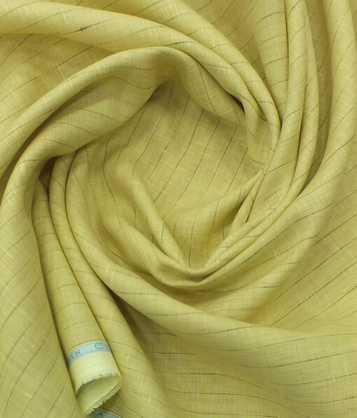 Linen Club Macaroon Beige 100% Pure Linen 80 LEA Brown Stripes Shirt Fabric (1.60 M)