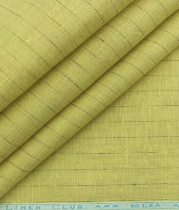 Linen Club Macaroon Beige 100% Pure Linen 80 LEA Brown Stripes Shirt Fabric (1.60 M)