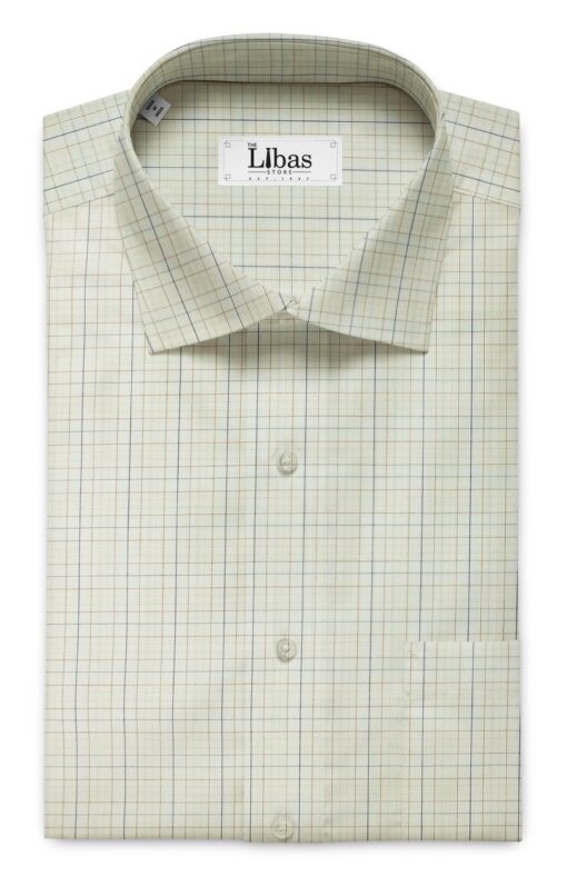 Arvind Men's Cream 100% Premium Cotton Red & Blue Check Shirt Fabric (1.60 M)