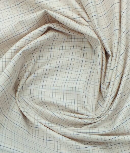 Arvind Men's Cream 100% Premium Cotton Red & Blue Check Shirt Fabric (1.60 M)