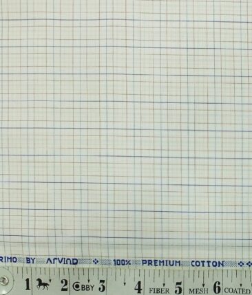 Arvind Men's Cream 100% Premium Cotton Red & Blue Check Shirt Fabric (1.60 M)