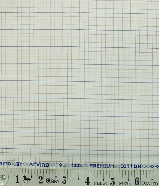 Arvind Men's Cream 100% Premium Cotton Red & Blue Check Shirt Fabric (1.60 M)