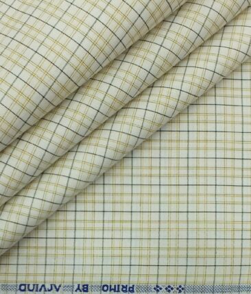 Arvind Men's Off White 100% Premium Cotton Multicolor Check Shirt Fabric (1.60 M)