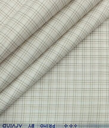 Arvind Men's Off White 100% Premium Cotton Brown Check Shirt Fabric (1.60 M)