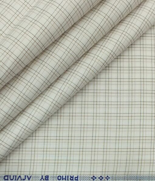 Arvind Men's Off White 100% Premium Cotton Brown Check Shirt Fabric (1.60 M)