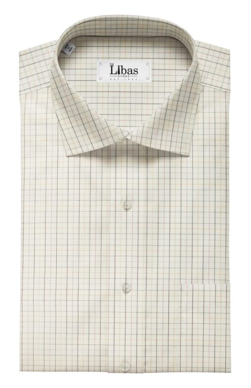 Arvind Men's Off White 100% Premium Cotton Dark Purple Check Shirt Fabric (1.60 M)