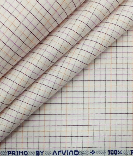 Arvind Men's Off White 100% Premium Cotton Dark Purple Check Shirt Fabric (1.60 M)