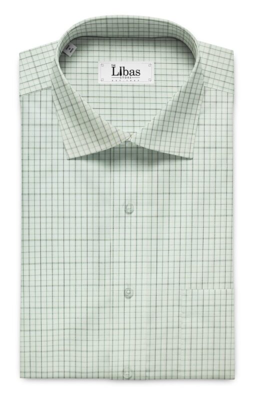 Arvind Men's Off- White 100% Premium Cotton Green Check Shirt Fabric (1.60 M)