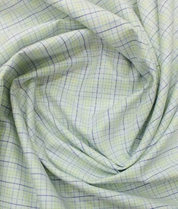 Arvind Men's Off- White 100% Premium Cotton Parrot Green Check Shirt Fabric (1.60 M)