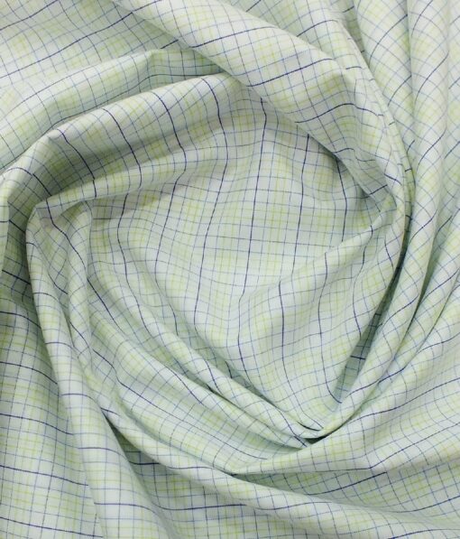 Arvind Men's Off- White 100% Premium Cotton Parrot Green Check Shirt Fabric (1.60 M)