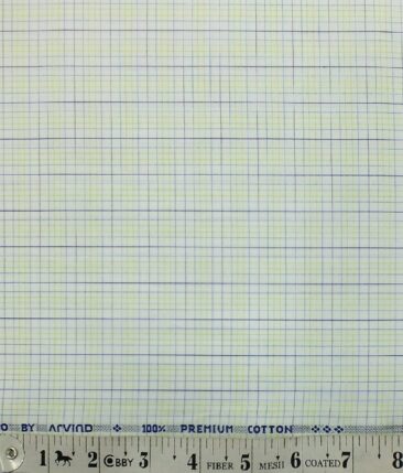Arvind Men's Off- White 100% Premium Cotton Parrot Green Check Shirt Fabric (1.60 M)