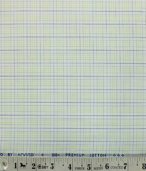 Arvind Men's Off- White 100% Premium Cotton Parrot Green Check Shirt Fabric (1.60 M)