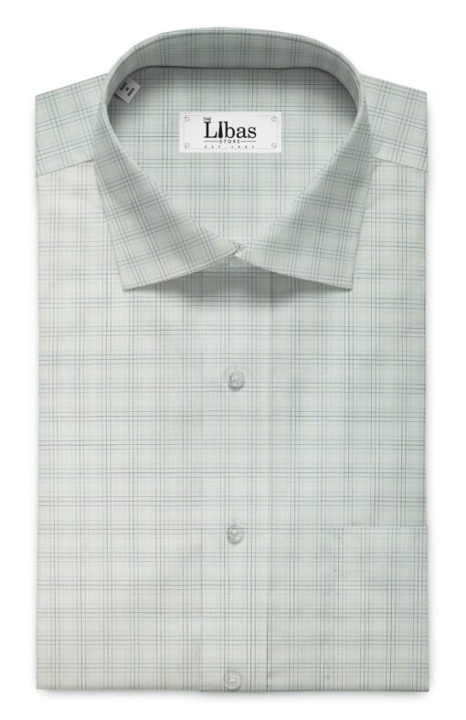 Arvind Men's White 100% Premium Cotton Blue & Black Check Shirt Fabric (1.60 M)