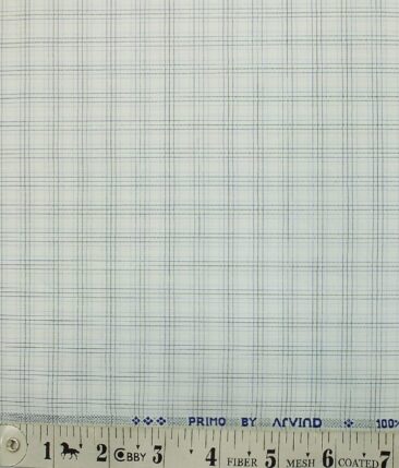 Arvind Men's White 100% Premium Cotton Blue & Black Check Shirt Fabric (1.60 M)