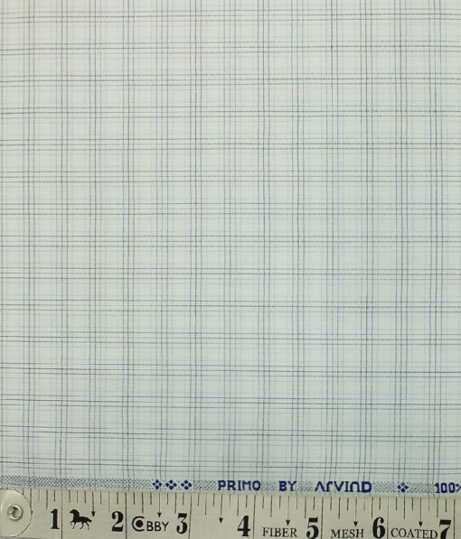 Arvind Men's White 100% Premium Cotton Blue & Black Check Shirt Fabric (1.60 M)