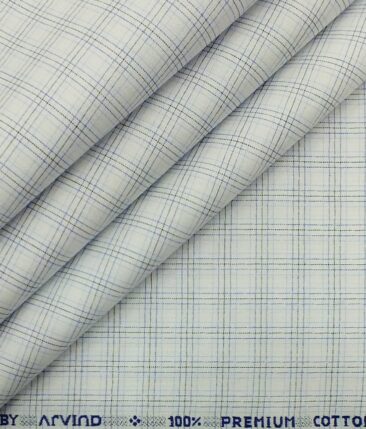 Arvind Men's White 100% Premium Cotton Blue & Black Check Shirt Fabric (1.60 M)