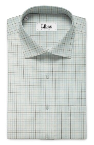 Arvind Men's White 100% Premium Cotton Firozi Blue Check Shirt Fabric (1.60 M)